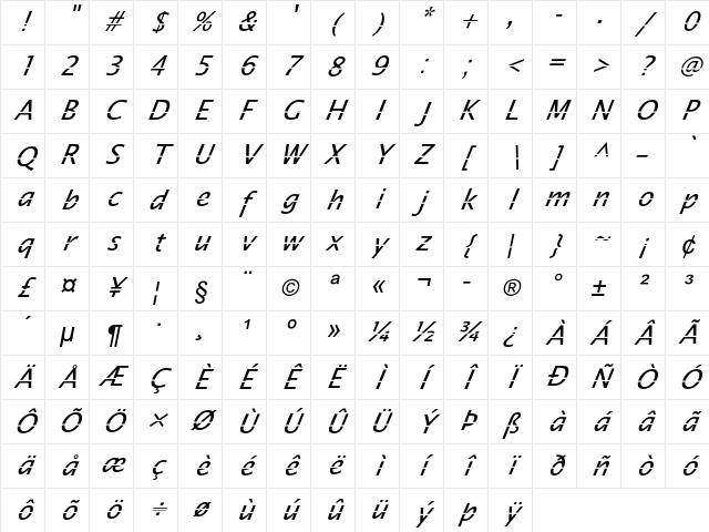 Voloxia Italic Character Map