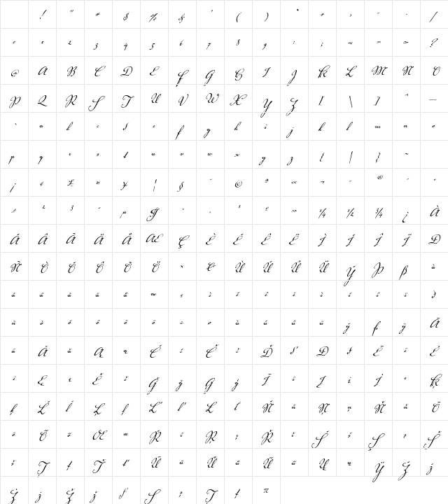 Voluta Script Pro Regular Character Map