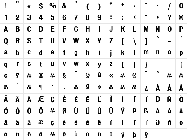 Vonnes BoldCondensed Character Map