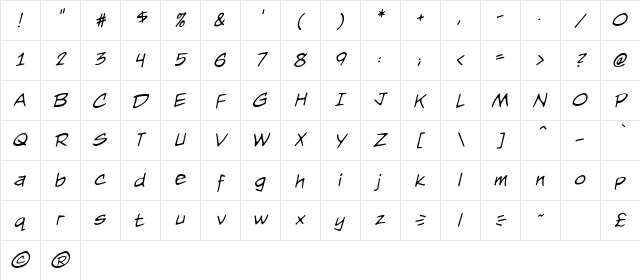 Nightwatcher BB Italic Character Map