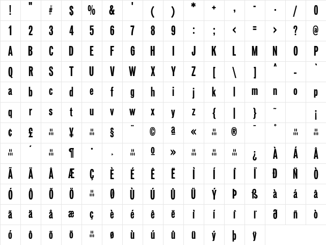 Vonnes ExboldCompressed Character Map
