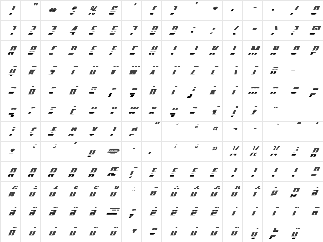 Voyage Fantastique Gradient Italic Character Map