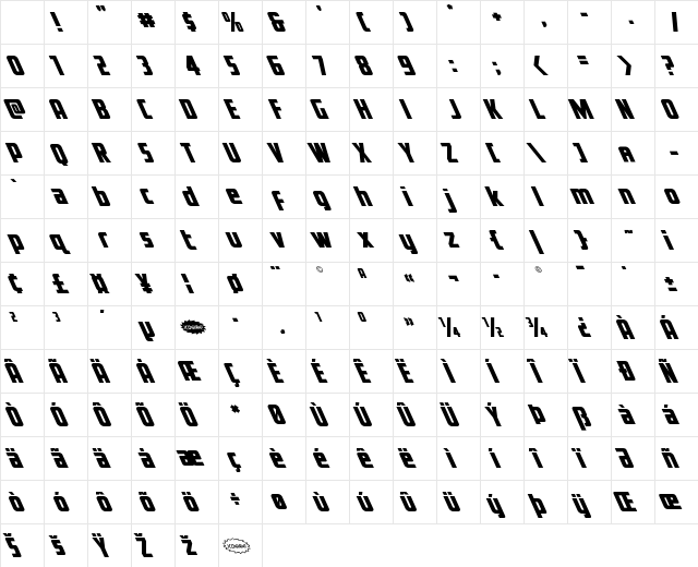 Voyage Fantastique Leftalic Italic Character Map
