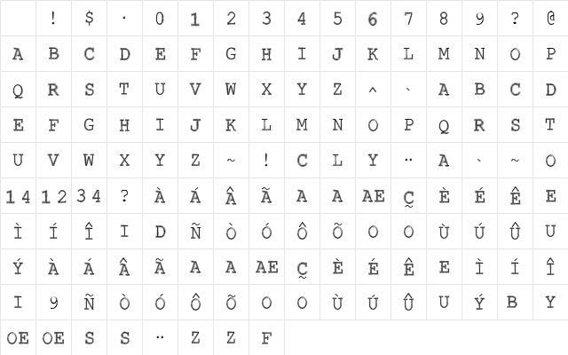 VTKS CONTACT Regular Character Map VTKS CONTACT Regular Character Map
