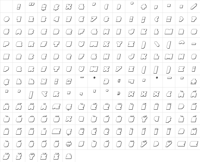 VX Rocket 3D Italic Character Map