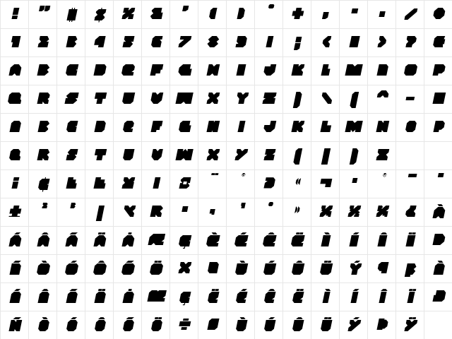 VX Rocket Italic Italic Character Map