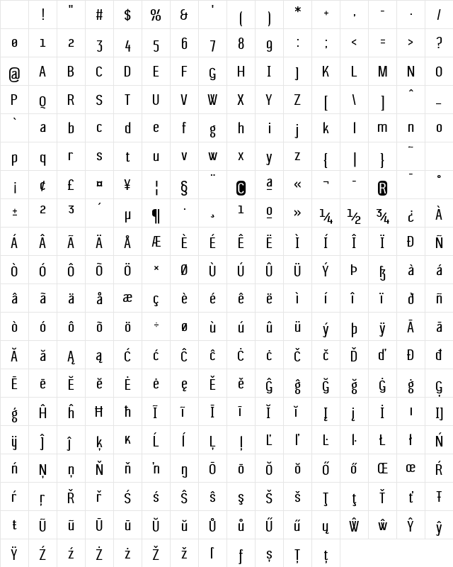 Wagashi Sans Regular Character Map