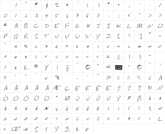 WalkersHand Regular Character Map