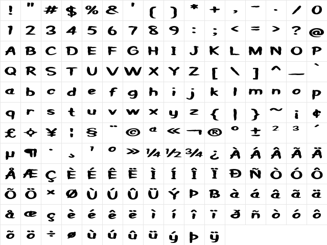 Wallobee Extra-expanded Bold Character Map