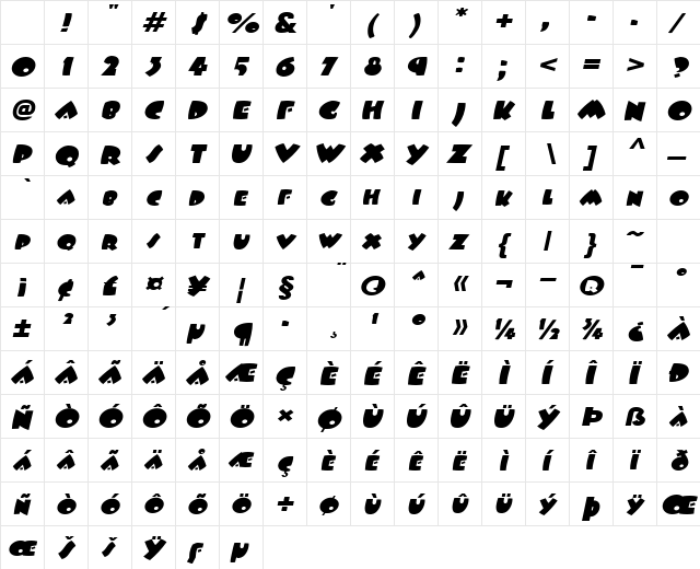 Wampum-Extended Italic Character Map