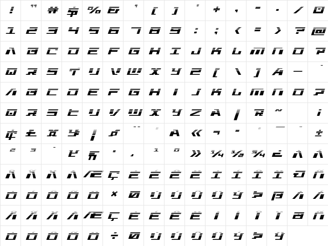 War Machine Halftone Italic Character Map