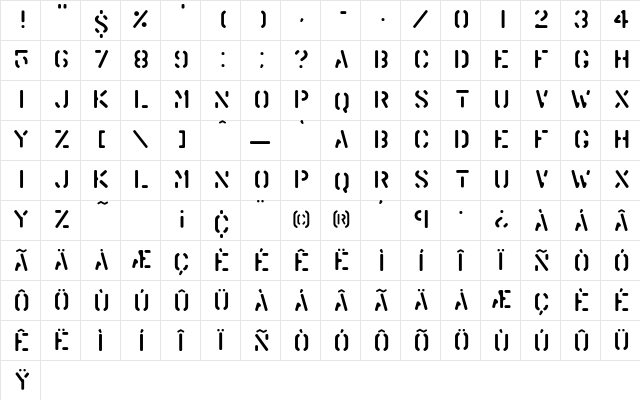 Warehouse Regular Character Map