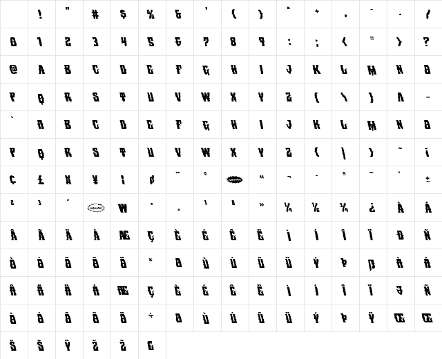 Warlock's Ale Leftalic Italic Character Map