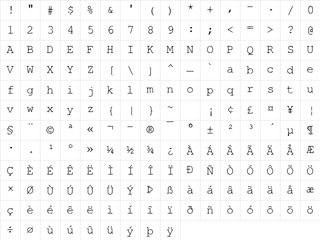 NimbusMonAntLReg Regular Character Map NimbusMonAntLReg Regular Character Map