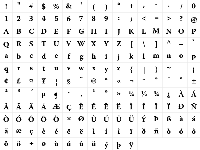 Warnock Pro Bold Caption Character Map Warnock Pro Bold Caption Character Map