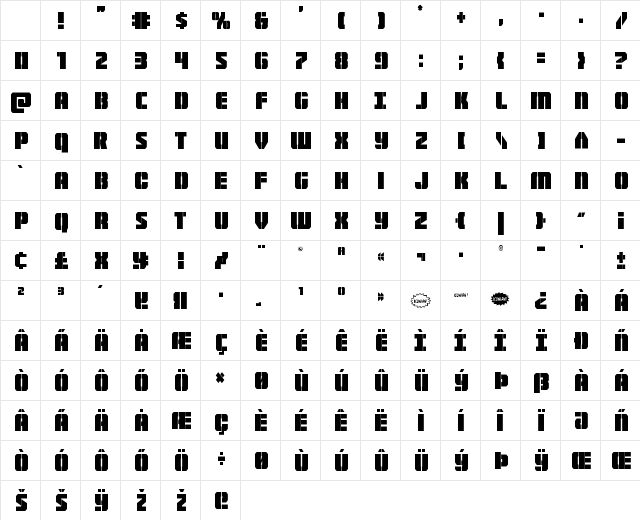 Warp Thruster Condensed Character Map Warp Thruster Condensed Character Map