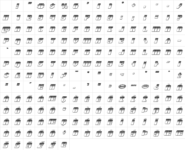 Warp Thruster Platinum Italic Character Map