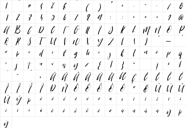 Warrenson Italic Character Map