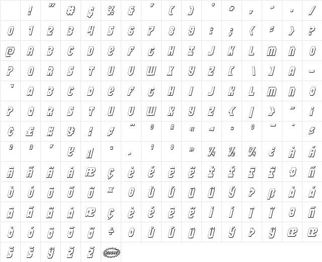 Warrior Nation 3D Italic Character Map