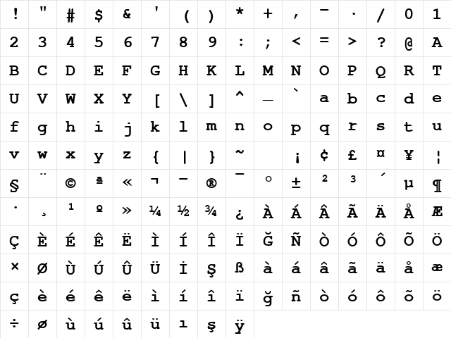 NimbusMonLTU Bold Character Map