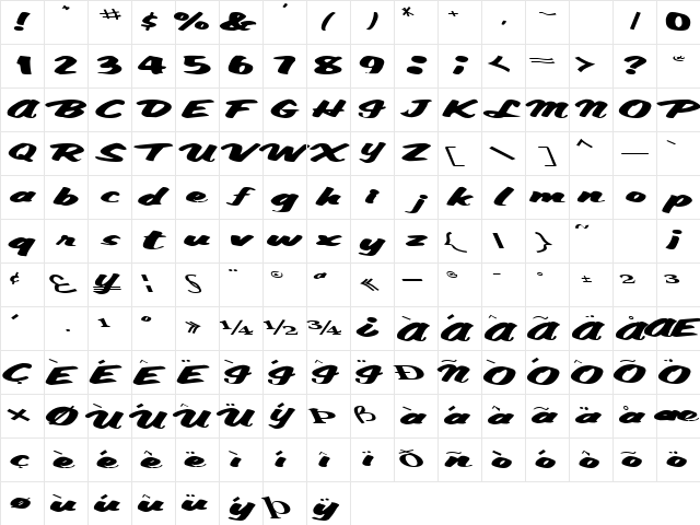 WaterMarkFont Regular Character Map