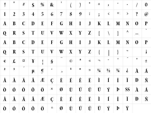 Waters Titling Pro Bold Condensed Character Map
