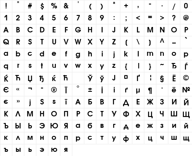 AvantGardeCTT Bold Character Map