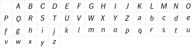 Wendelin Reduced 56 Kursiv Character Map