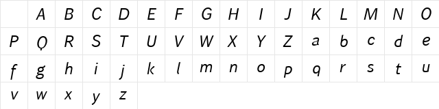 Wendelin Reduced 56 Kursiv Character Map