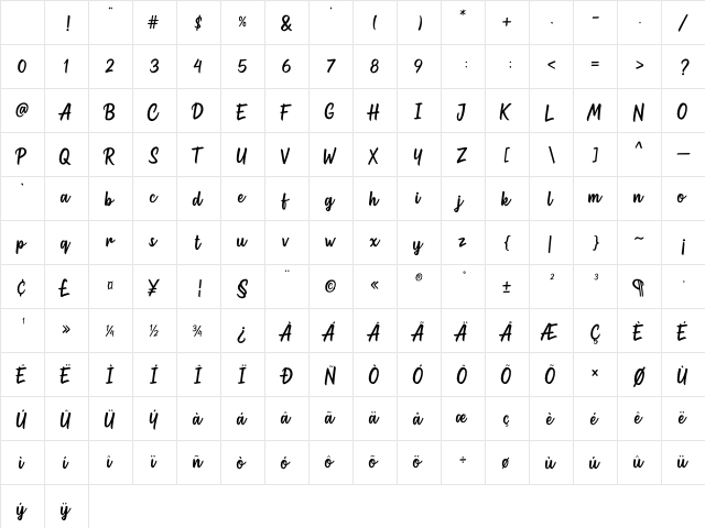 Westhouse Regular Character Map