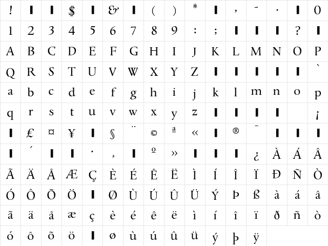 Whitenights LT Std Titling Character Map