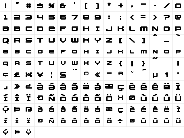 Whittle Bold Character Map