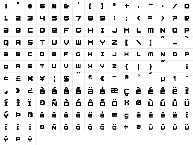 Whittle Condensed Bold Character Map