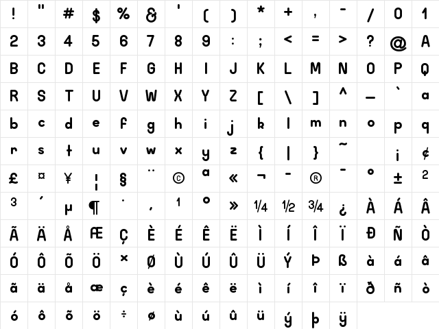 Wida Round Demo Bold Character Map