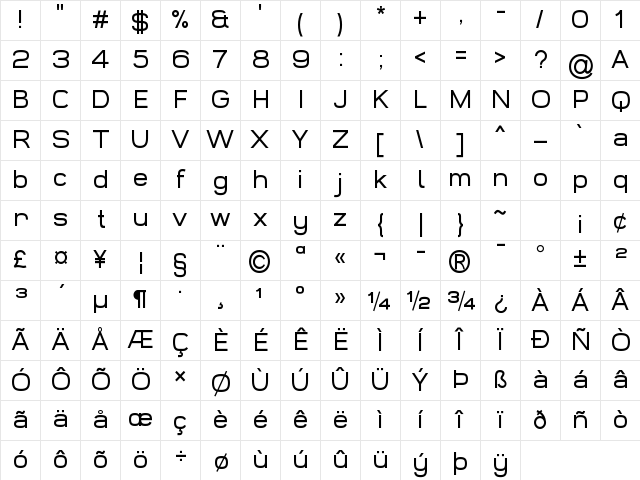 Widolte Regular Demo Regular Character Map