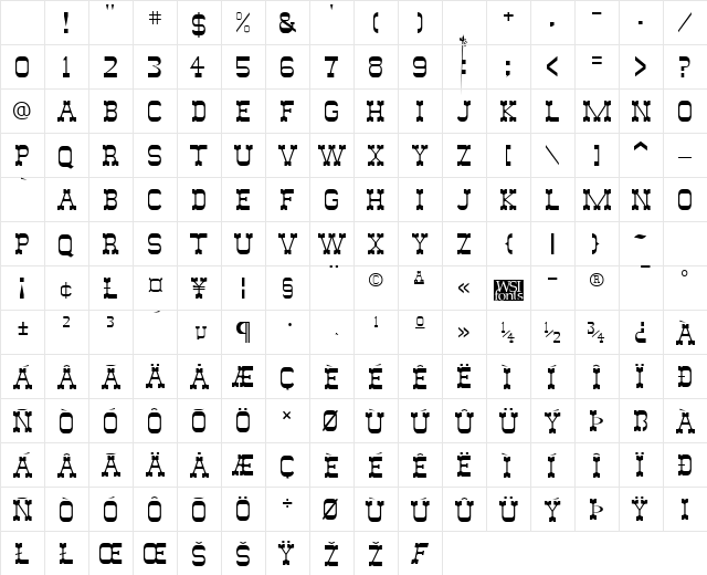 WildWest Regular Character Map WildWest Regular Character Map