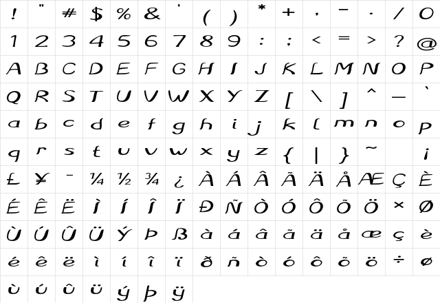 Windfall Extra-expanded Bold Character Map