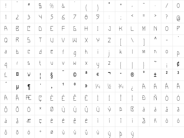 Winship Condensed Regular Character Map