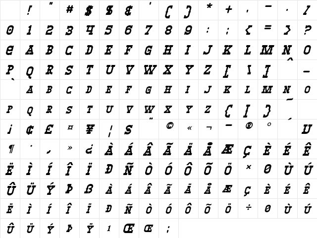 Winslett Bold Italic Character Map Winslett Bold Italic Character Map