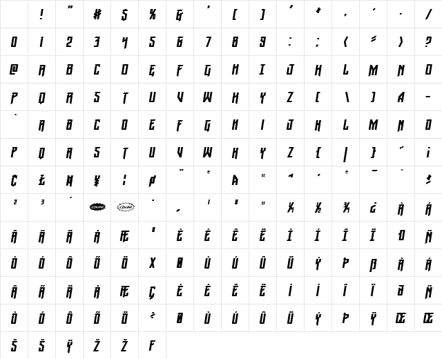 Winter Solstice Italic Character Map Winter Solstice Italic Character Map