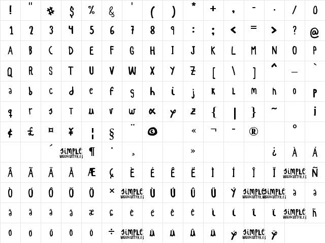 WOODCUTTER simple font Bold Character Map WOODCUTTER simple font Bold Character Map