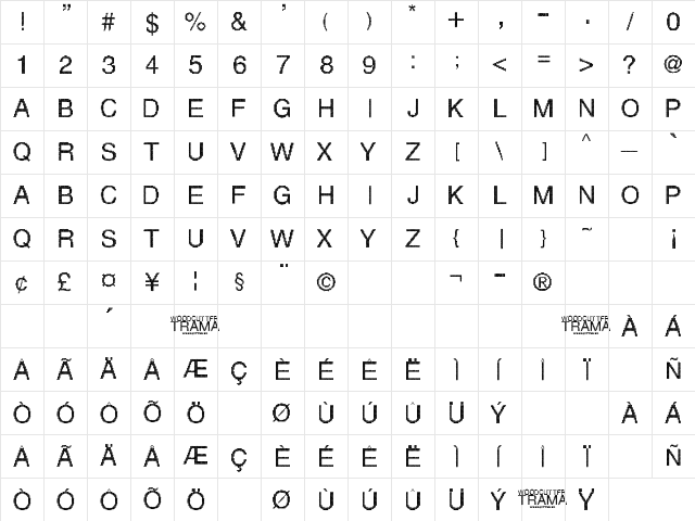 Woodcutter Trama Regular Character Map