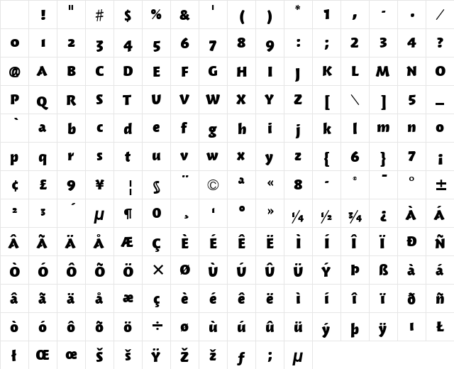 Woodland ITC Heavy Character Map Woodland ITC Heavy Character Map