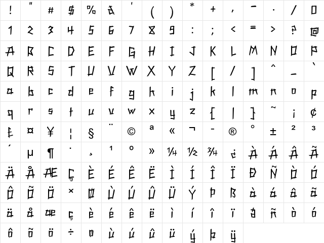 Woodpile Regular Character Map