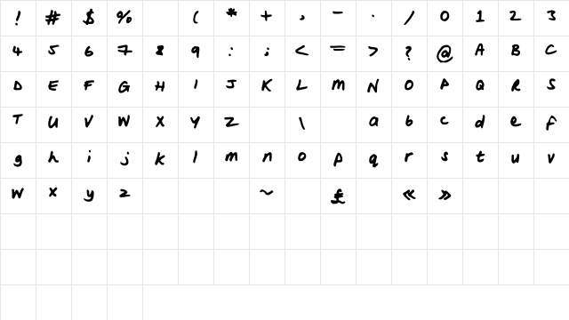 WoodsScript Medium Character Map WoodsScript Medium Character Map