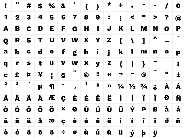 Work Sans ExtraBold Character Map