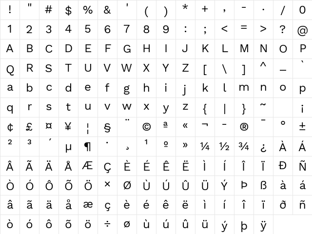 Work Sans Regular Character Map