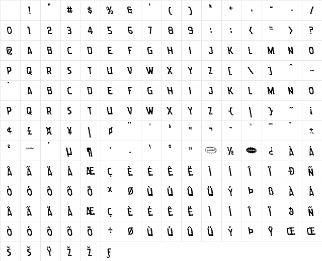 Worm Cuisine Leftalic Italic Character Map
