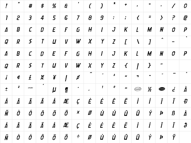 Worm Cuisine Staggered Italic Italic Character Map