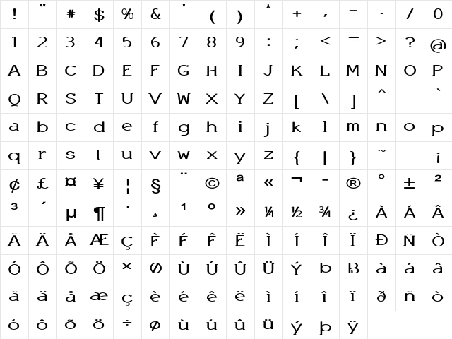 Worship Expanded Bold Character Map